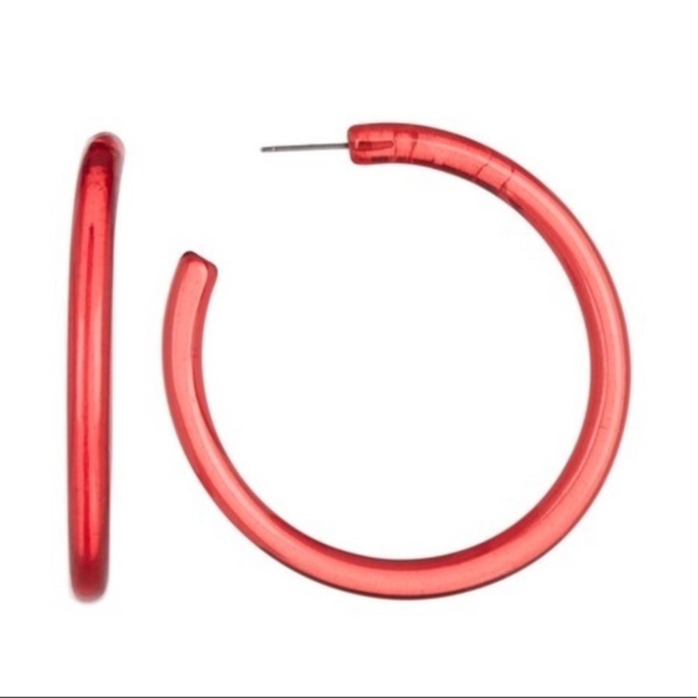 Ettika Red Lucite Simple Hoop Earrings